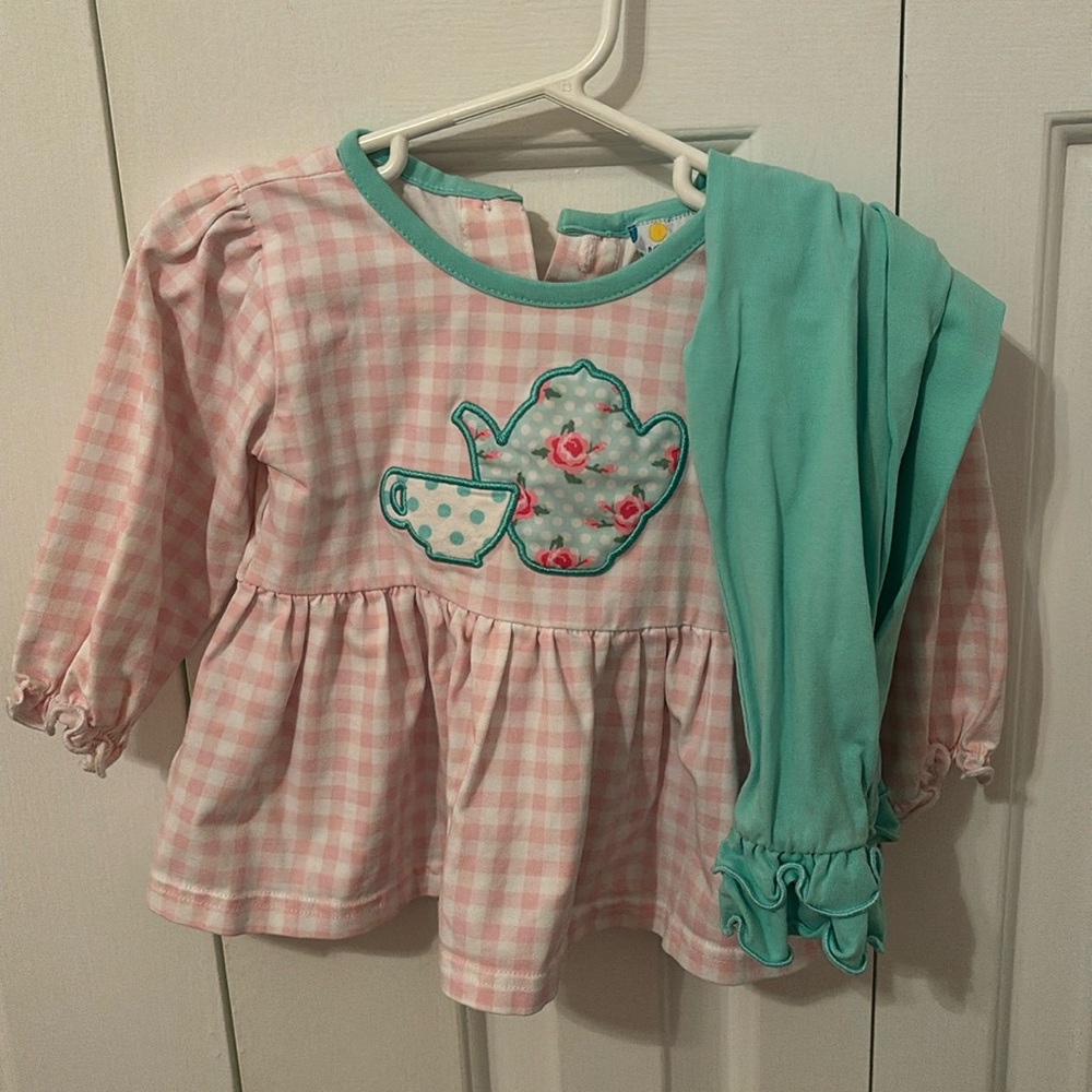 Girls 18m teapot shirt and pant set.
